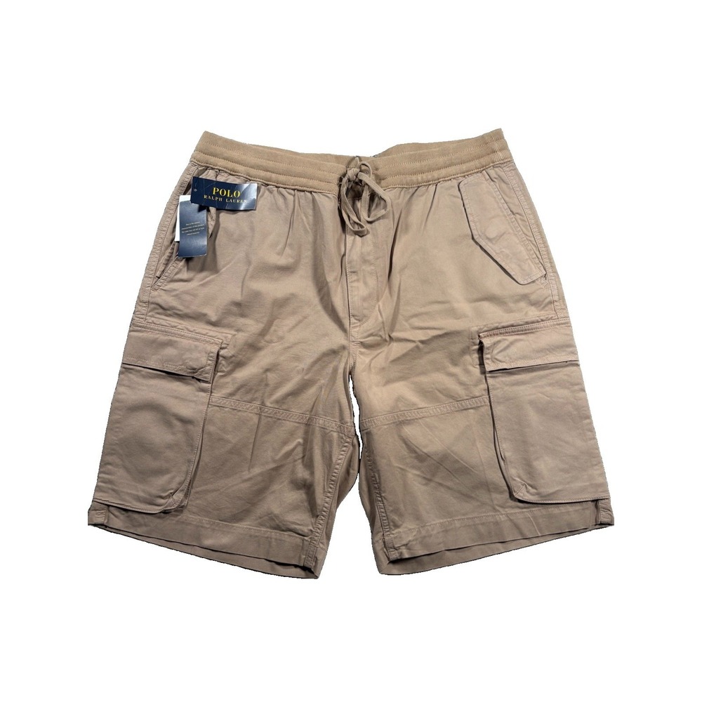 Polo Ralph Lauren Mens Cargo Shorts XL Khaki Tan Elastic Waist Chino Utility